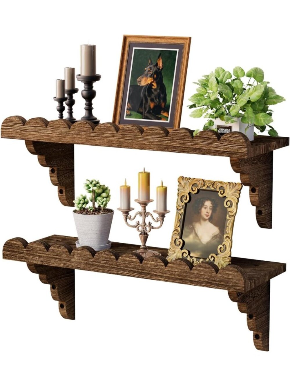 Rustic 17" Scalloped Floating Wall Shelf with Brackets - Easy Install for Any
